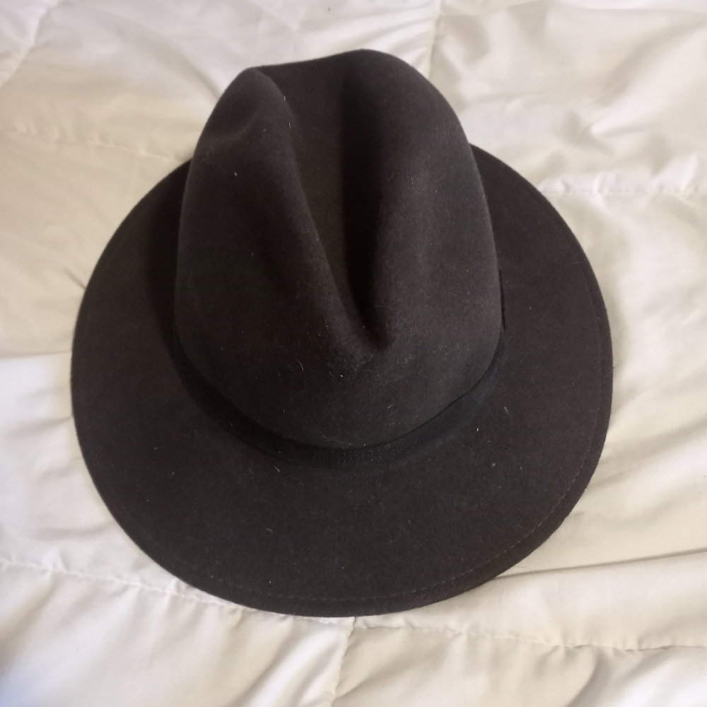 Classic Black Lite Felt 100% Wool Fedora Hat Sz Large